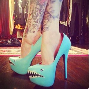 Mint Blue Shark Stiletto Pinup Heels